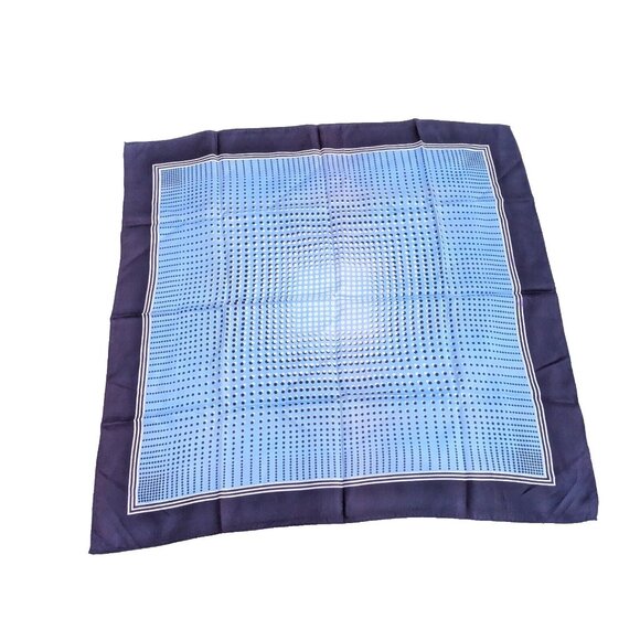 Vintage Ombre Dark Blue Aqua Light Blue Geometric Scarf  26.25" X 26.75" - Picture 4 of 9